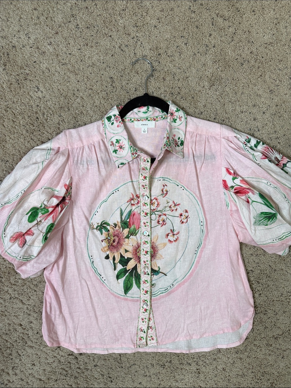A Loves A Floral Pink Button-Front linen Blouse S 🌸
